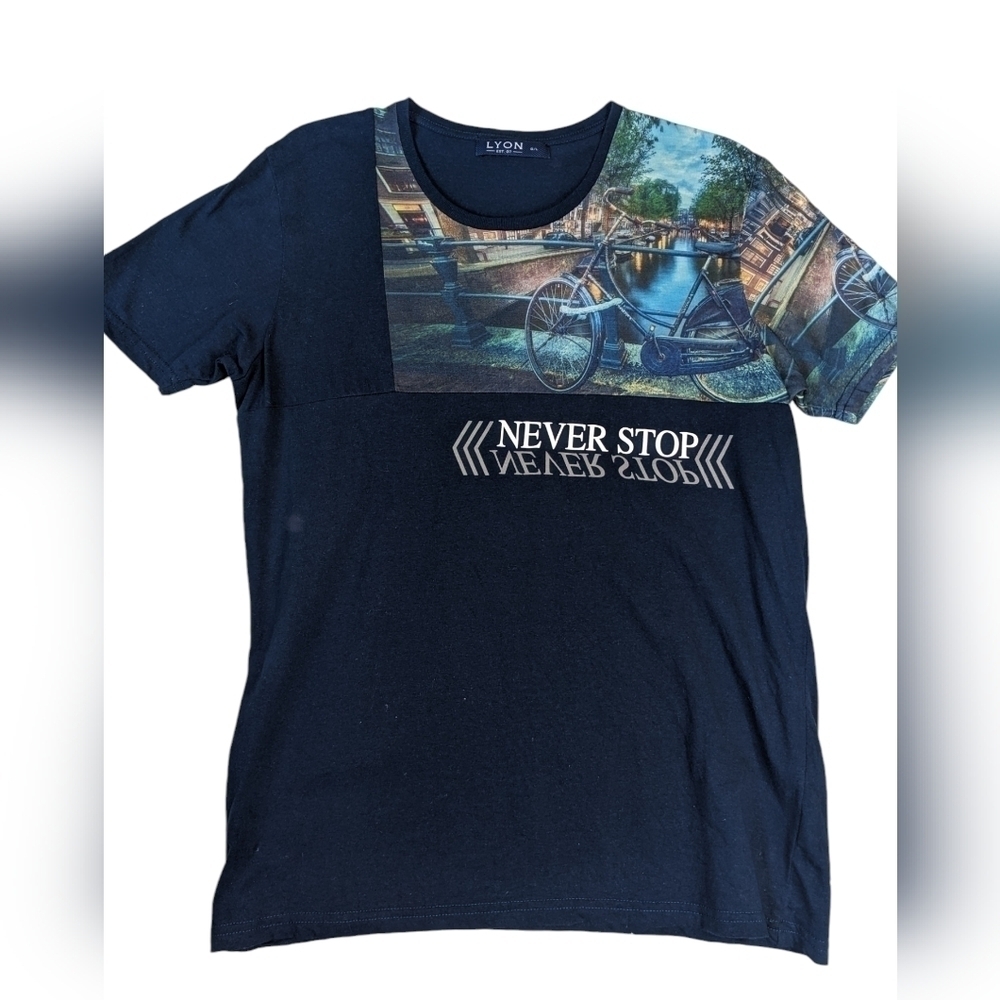 Lyon women's multi media t shirt with Amsterdam bike scene size L Active Comfort